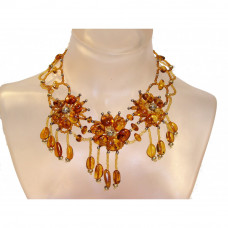 Великолепное колье из натурального балтийского янтаря с бисером