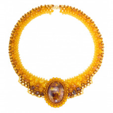Великолепное колье из натурального балтийского янтаря с бисером