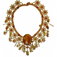 Великолепное плетеное колье из натурального балтийского янтаря с бисером