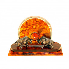 Визитница настольная из янтаря "Два быка"