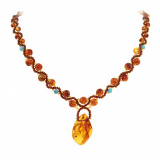 Янтарное колье с бирюзовыми вставками