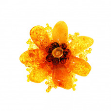 Яркая брошь в форме цветка из балтийского янтаря и бисера