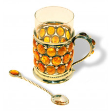 Подстаканник с ложечкой из янтаря podST-kab/L