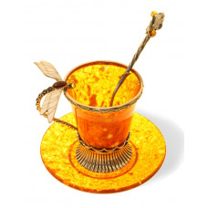 Кофейная чашка "Стрекоза" из янтаря с ложечкой 6003/L