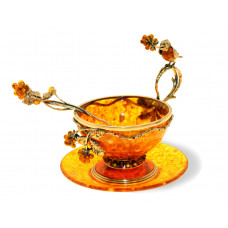 Чайная чашка "Малиновка" из янтаря с ложечкой 3502/L