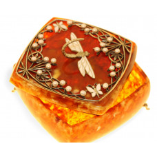 Шкатулка "Стрекоза" с жемчугом из янтаря stl-11